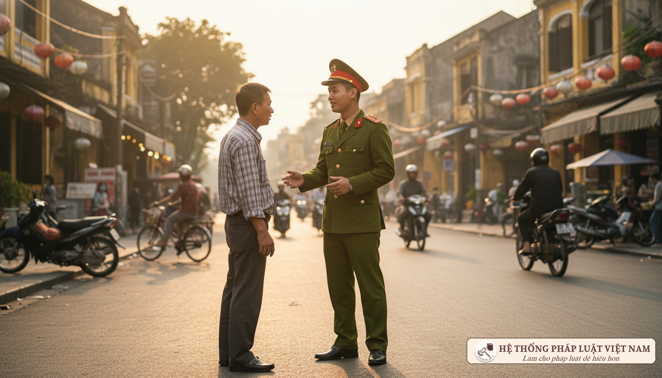 Cảnh sát giao thông Việt Nam làm việc với người dân