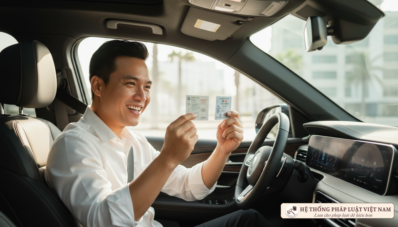 Tài xế vui mừng khi nhận bằng lái xe mới
