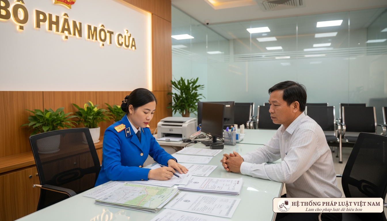 Cán bộ hướng dẫn thủ tục đất đai tại bộ phận một cửa