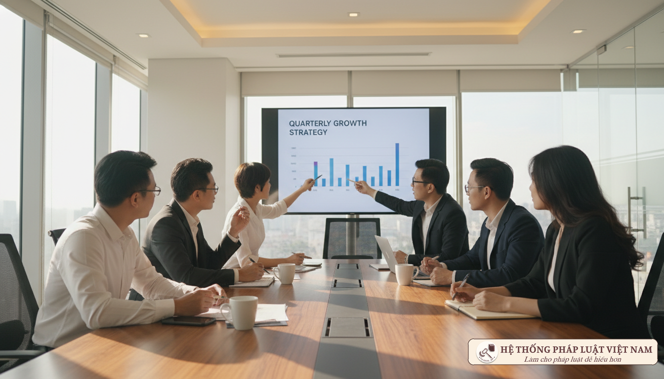 Nhóm nhân viên văn phòng thảo luận chiến lược