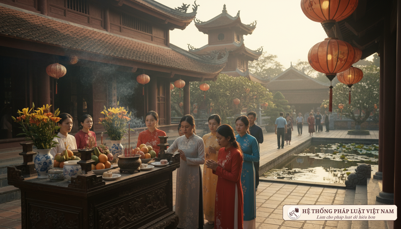 Người dân đi lễ chùa và thực hiện các hoạt động công đức