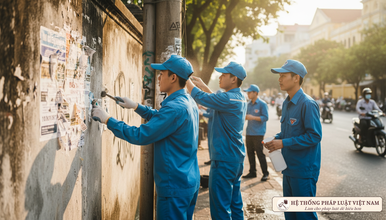 Làm sạch quảng cáo rác trên cột điện