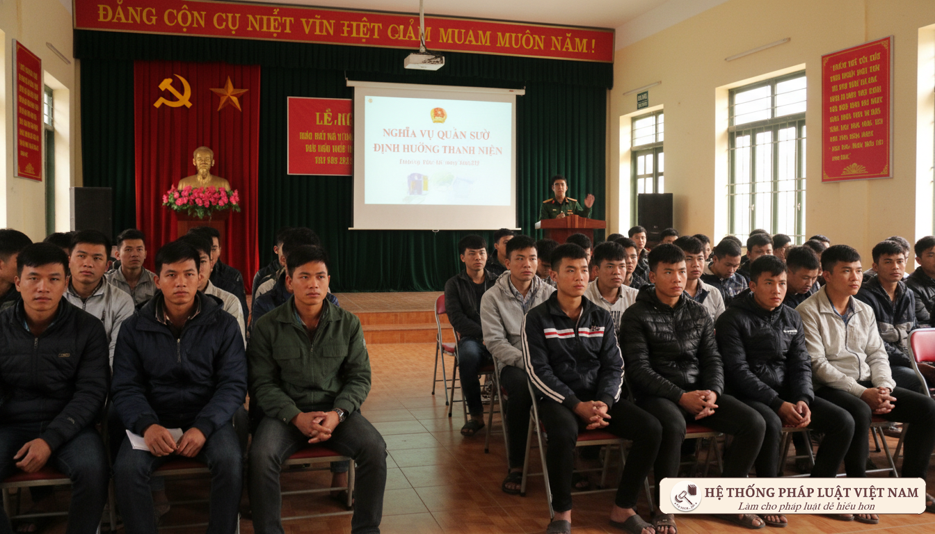 Thanh niên tham gia buổi hướng dẫn nghĩa vụ quân sự