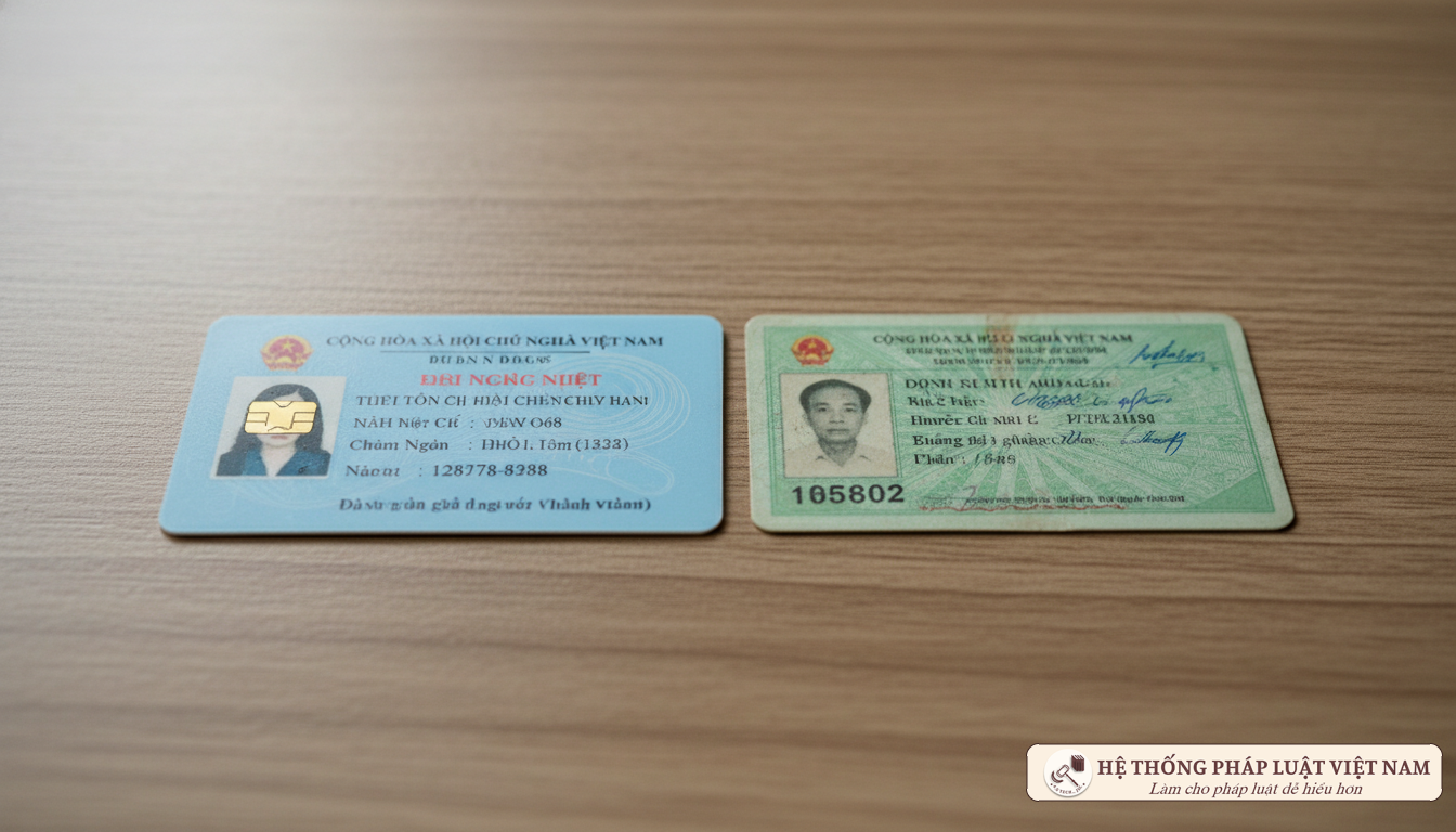 Thẻ CCCD gắn chip và CMND cũ đặt trên bàn