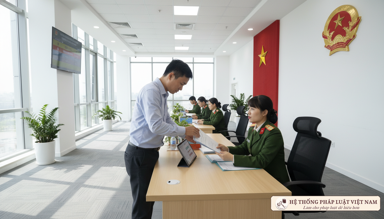 Người dân làm thủ tục hành chính tại cơ quan Công an