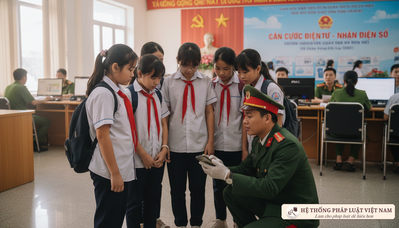 Công an hướng dẫn học sinh đăng ký VNeID