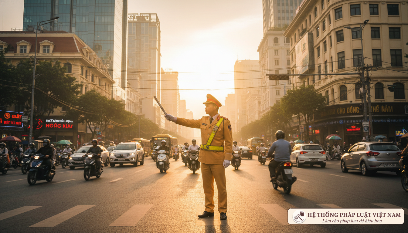 Cảnh sát giao thông Việt Nam đang làm nhiệm vụ