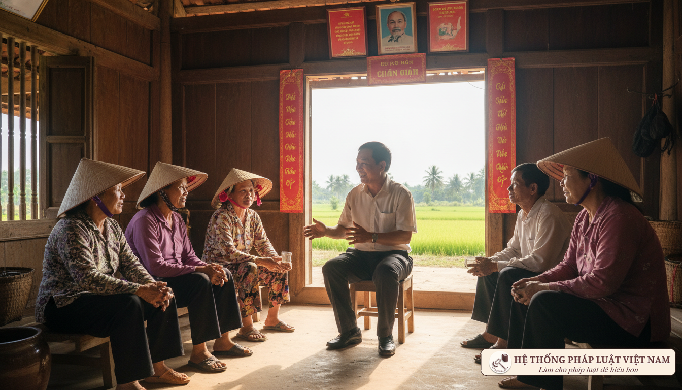 Cán bộ cơ sở nói chuyện với người dân
