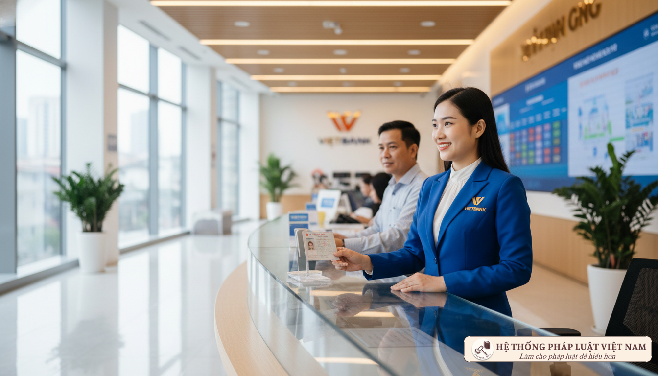 Nhân viên ngân hàng hỗ trợ đổi thẻ chip