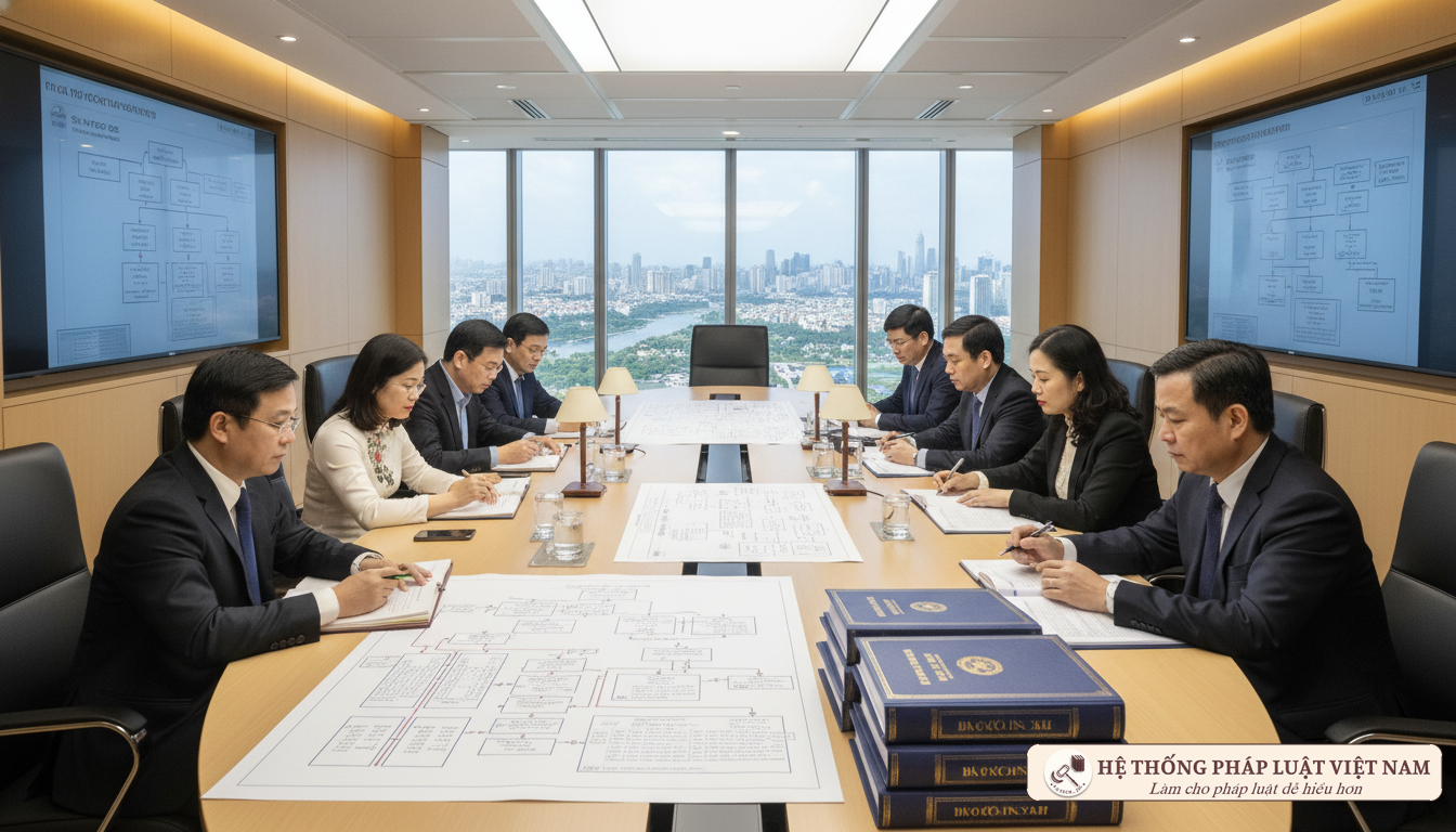 Cán bộ thảo luận về sắp xếp bộ máy