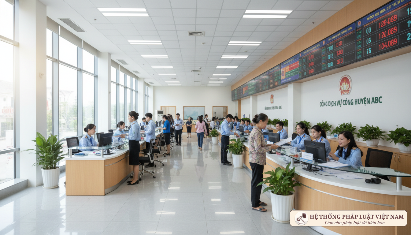 Cán bộ công chức làm việc tại bộ phận một cửa