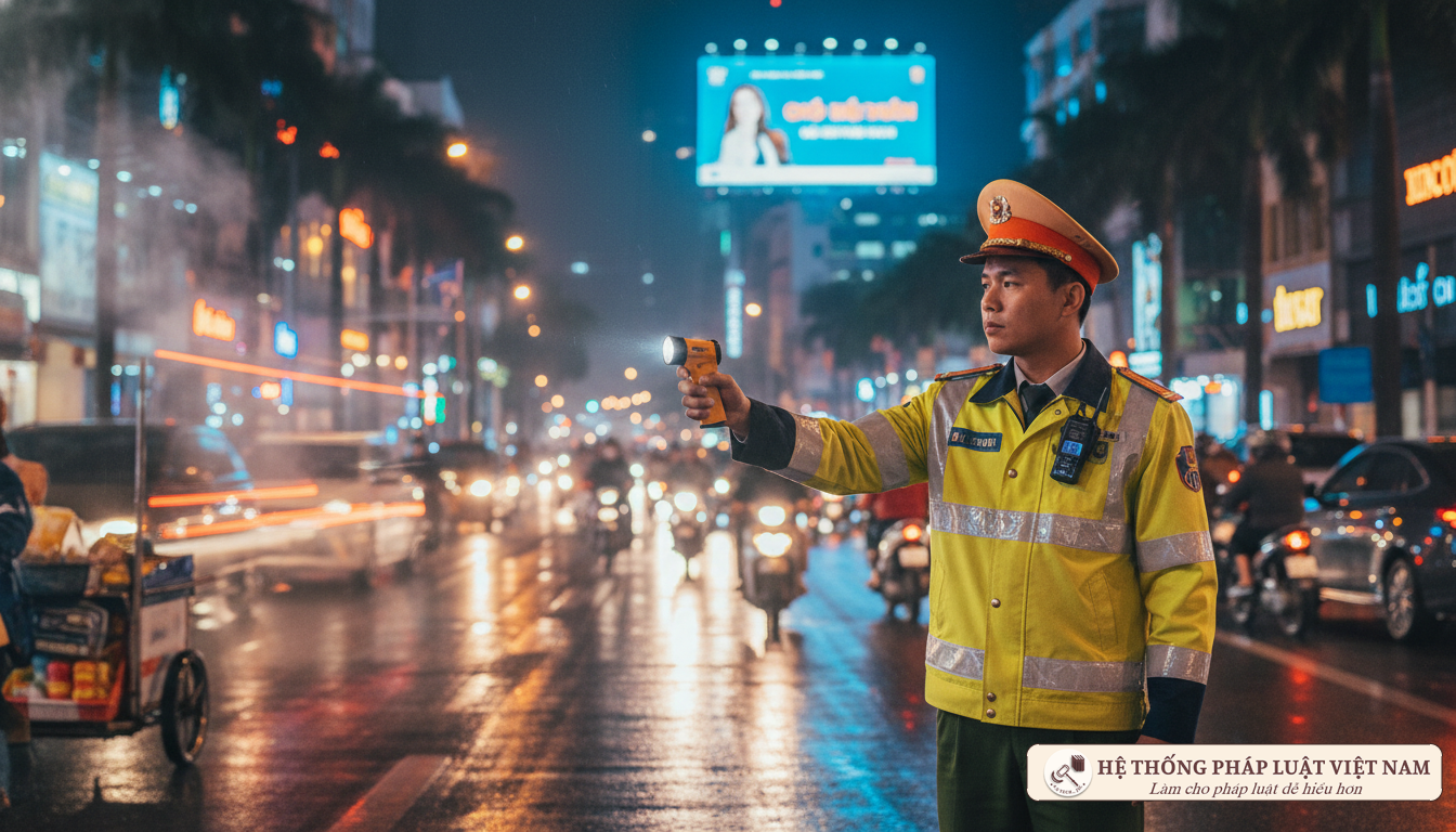 Cảnh sát giao thông kiểm tra nồng độ cồn