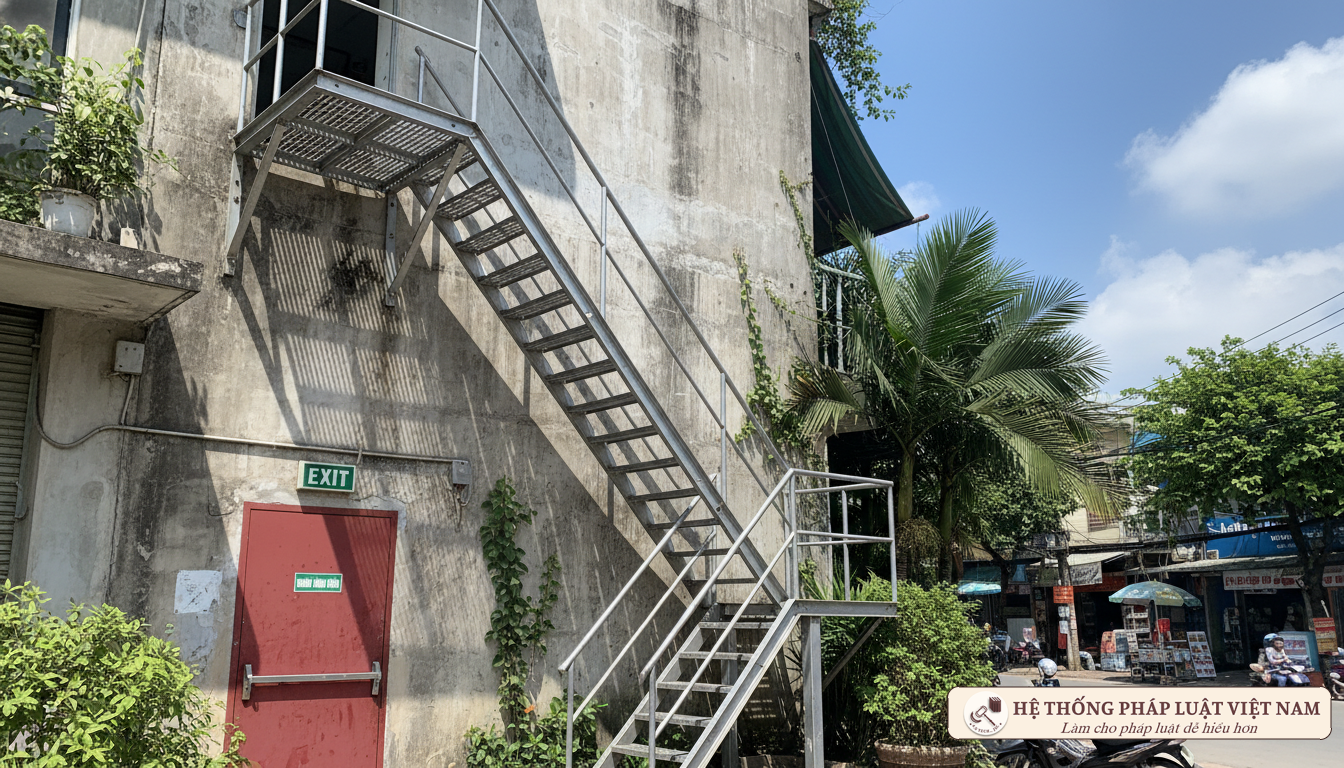 Lối thoát nạn thứ hai bên ngoài tòa nhà kinh doanh