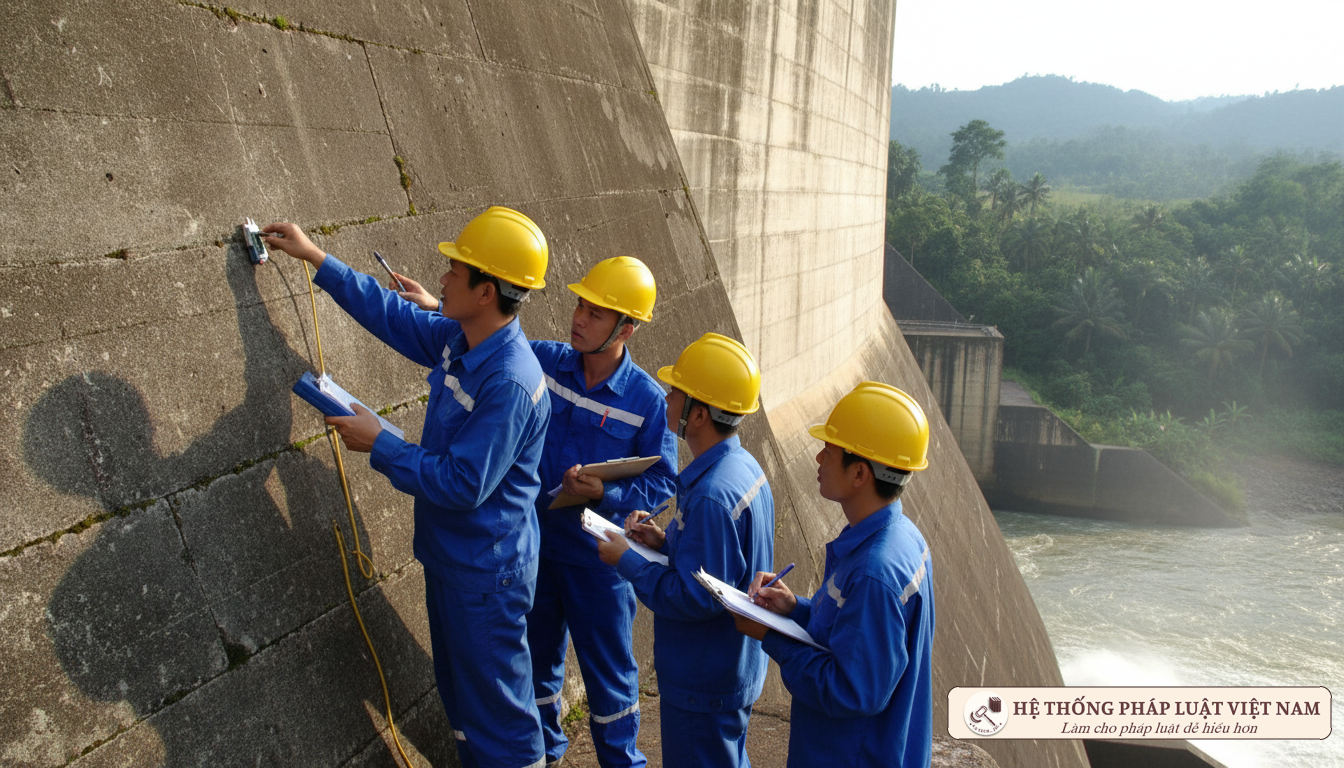 Cán bộ kỹ thuật kiểm tra an toàn đập