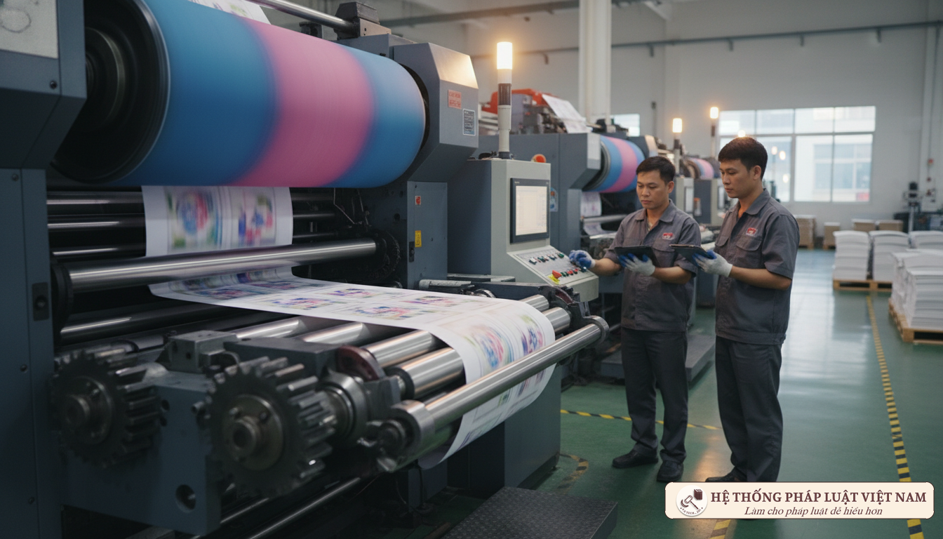 Dây chuyền in ấn công nghiệp Máy in offset hiện đại trong nhà máy