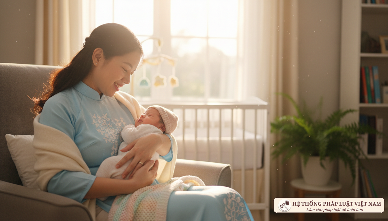 Mẹ và bé sơ sinh trong không gian ấm áp