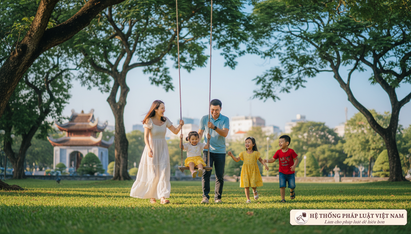 Gia đình Việt Nam hạnh phúc với ba con nhỏ