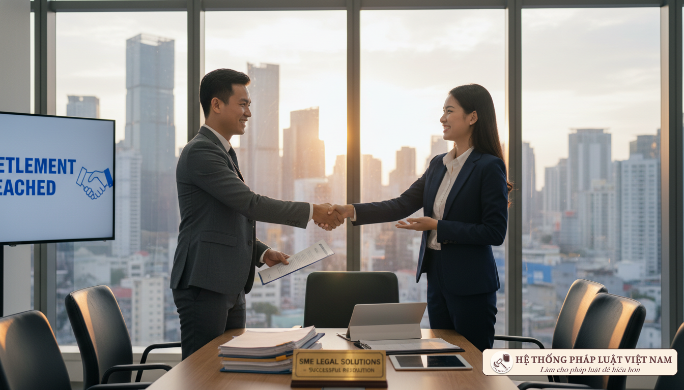 Doanh nhân bắt tay sau khi giải quyết tranh chấp
