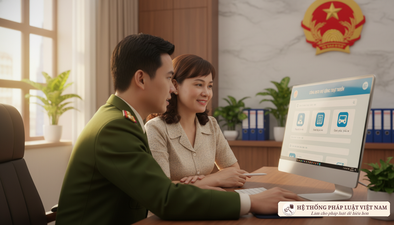 Cán bộ thuế hướng dẫn người dân làm thủ tục