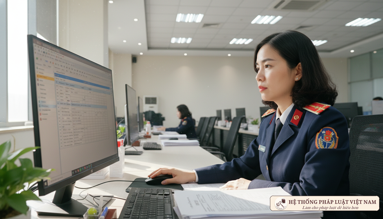 Cán bộ công an nhập dữ liệu dân cư