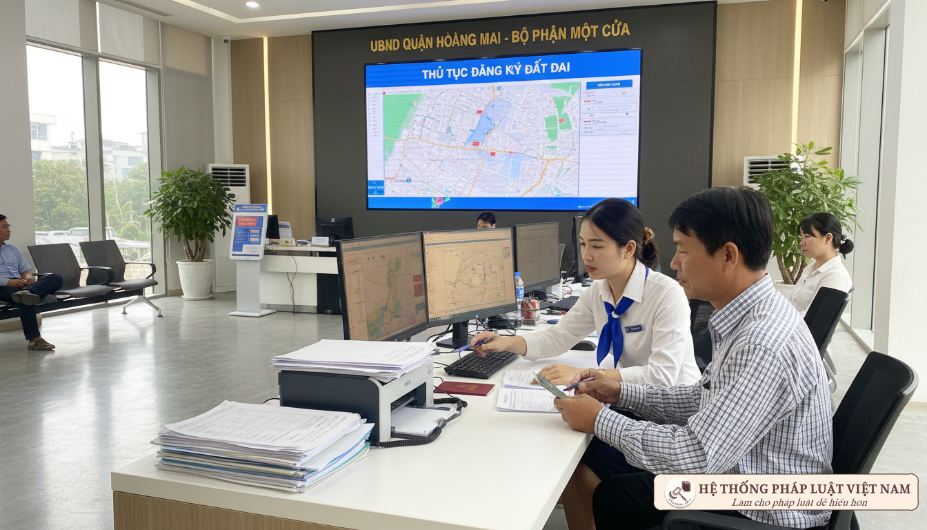 Người dân làm thủ tục đất đai tại UBND xã