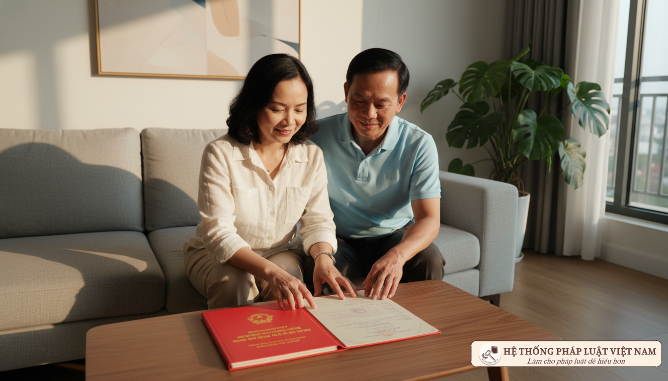 Người dân xem xét Sổ đỏ