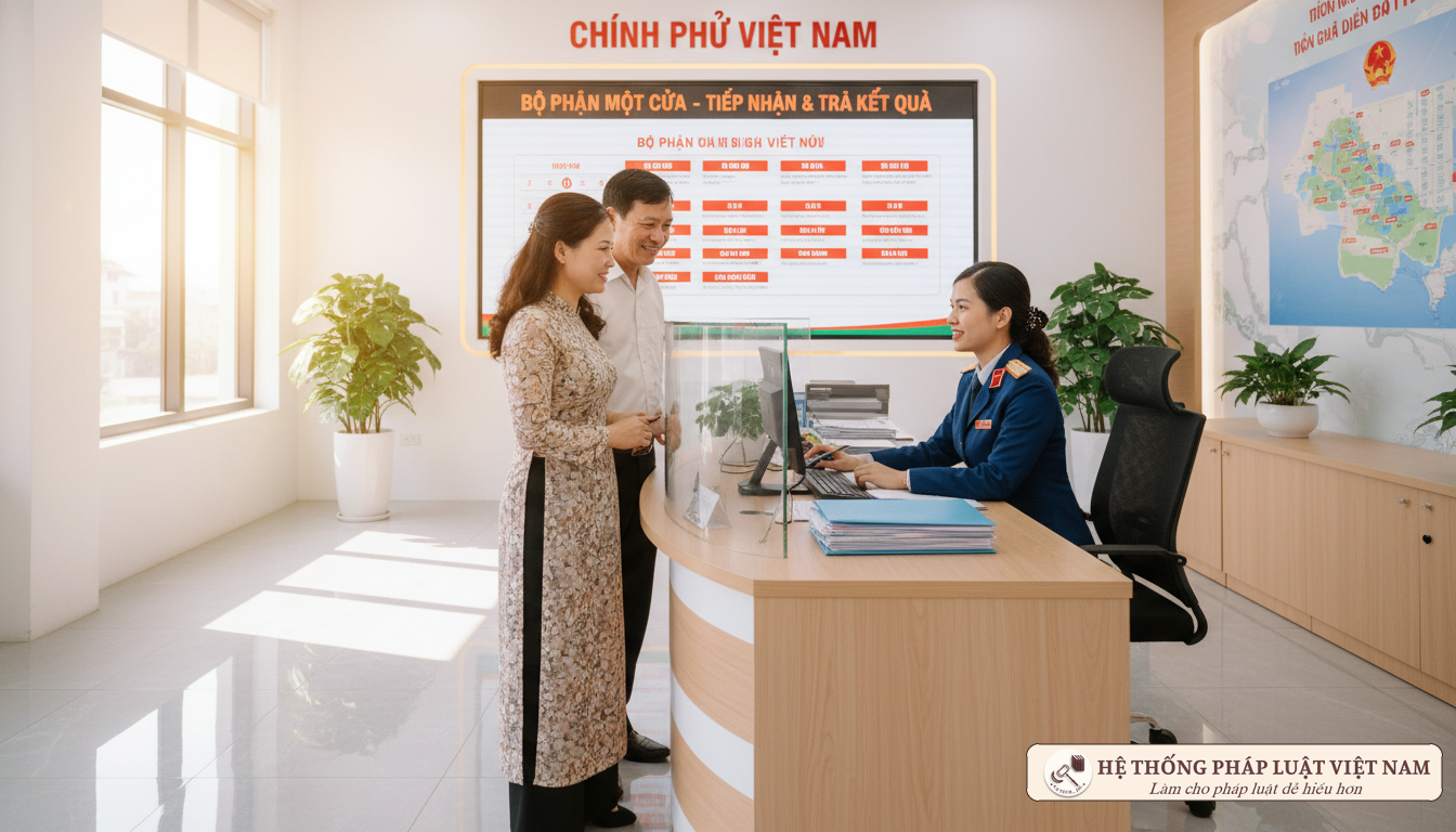 Người dân làm thủ tục đất đai tại bộ phận một cửa