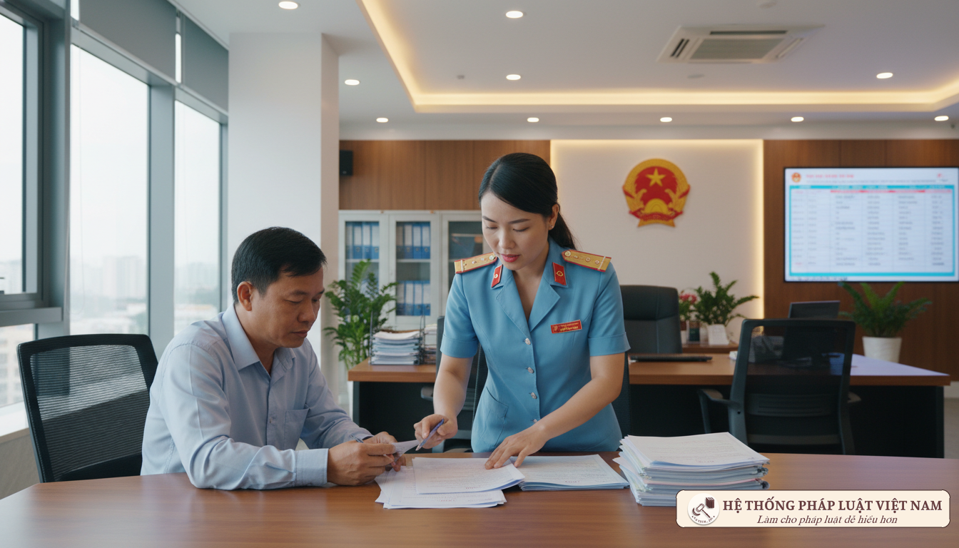 Cán bộ địa chính hướng dẫn người dân