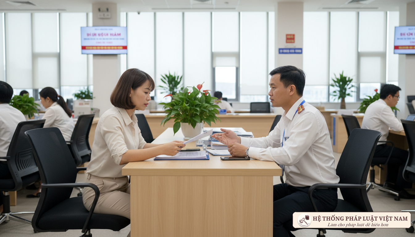 Người dân làm việc với cán bộ địa chính