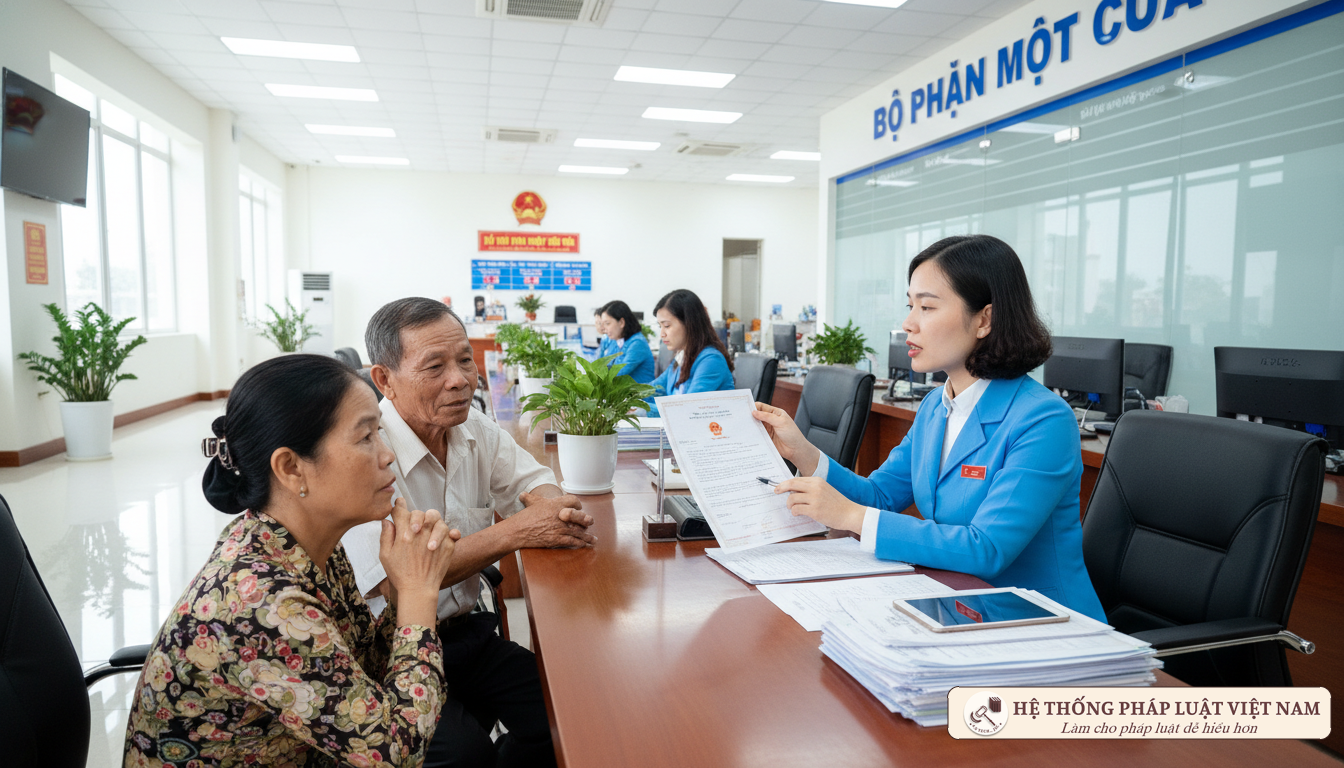 Cán bộ địa chính hướng dẫn người dân làm thủ tục đất đai
