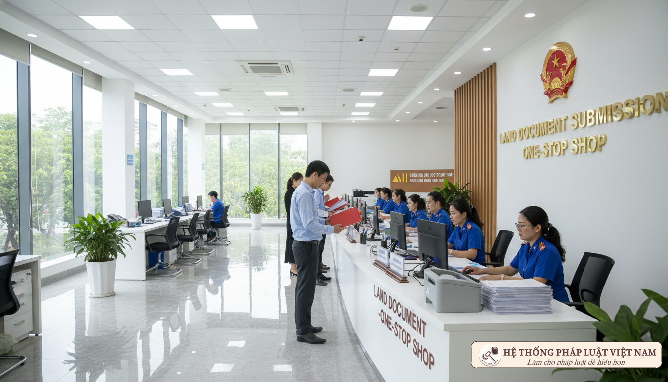 Người dân làm thủ tục hành chính về đất đai tại cơ quan nhà nước