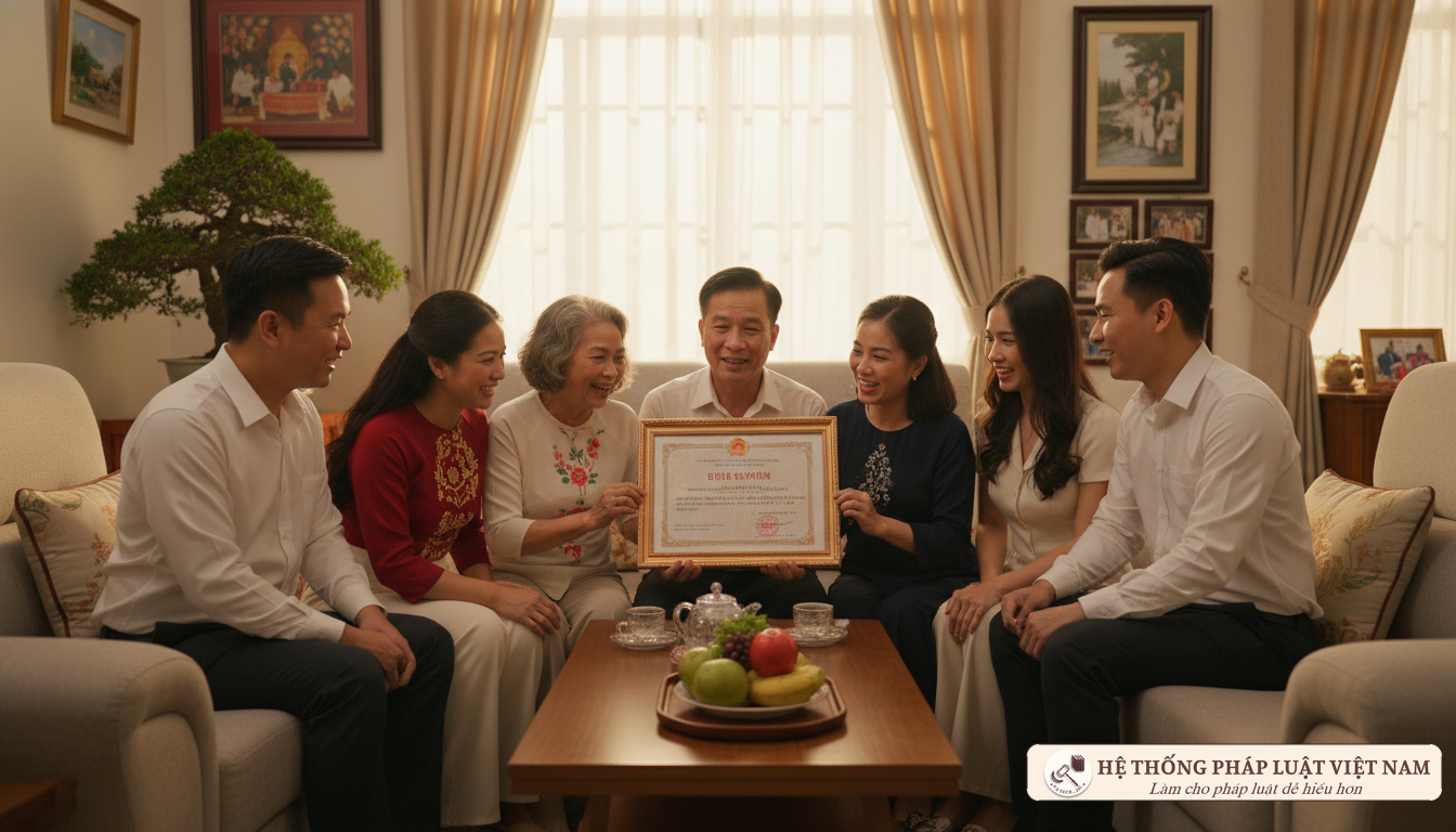 Gia đình Việt Nam hạnh phúc bên sổ đỏ