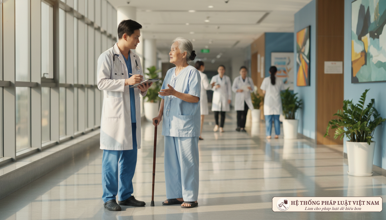 Bác sĩ tư vấn cho bệnh nhân về quyền lợi bảo hiểm y tế tại bệnh viện