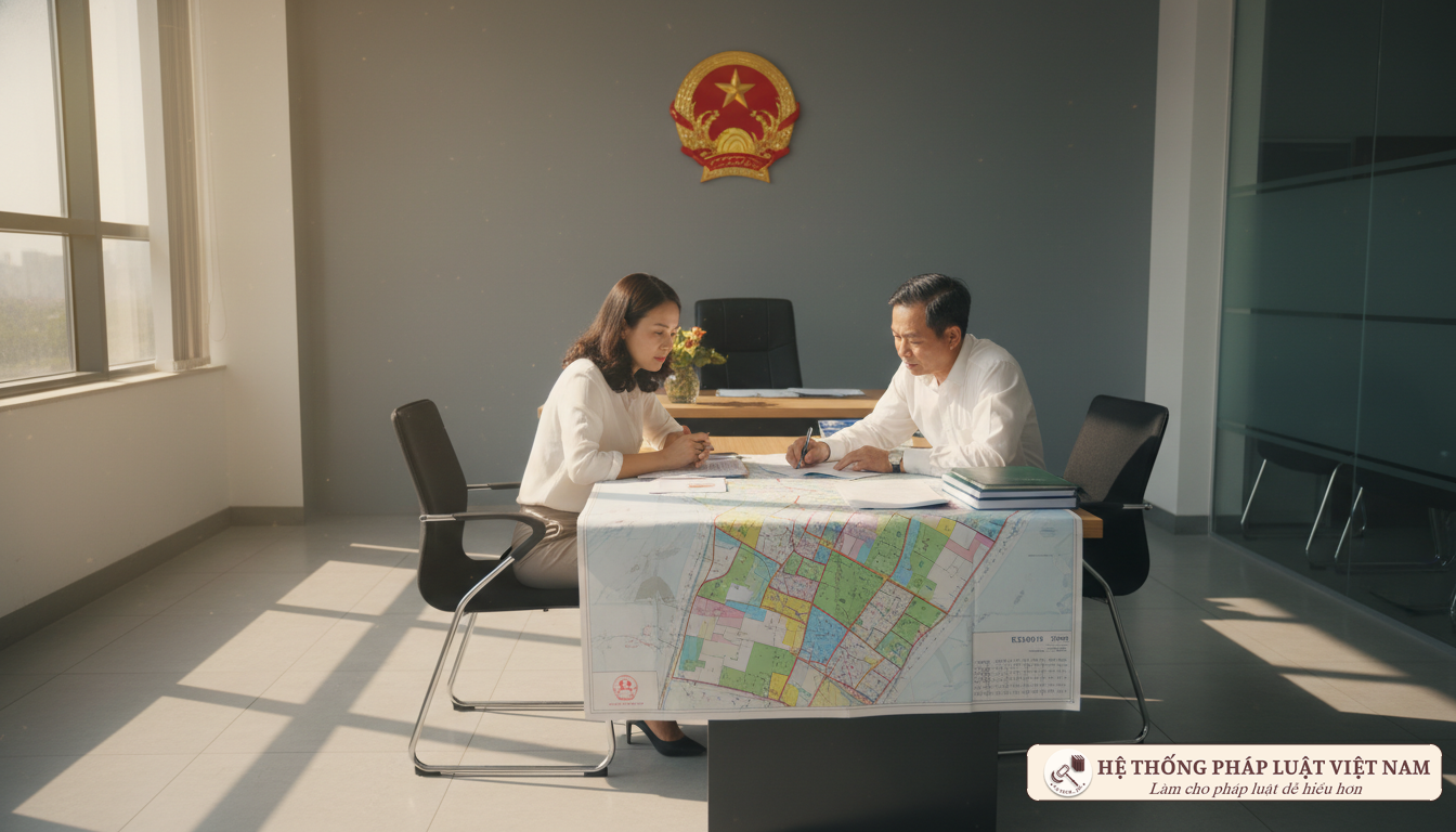 Cán bộ tư vấn đất đai cho người dân