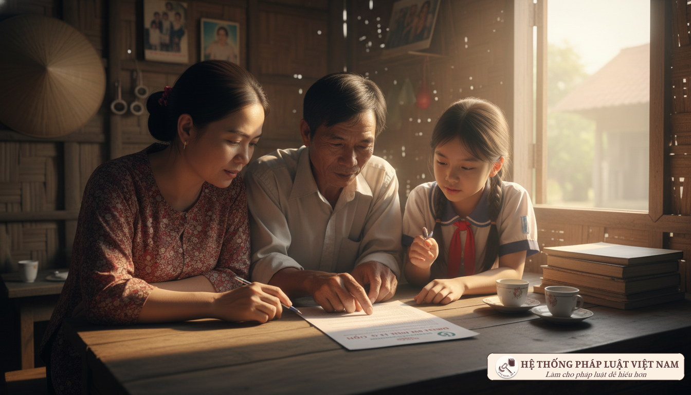 Gia đình nông thôn Việt Nam làm thủ tục vay vốn chính sách