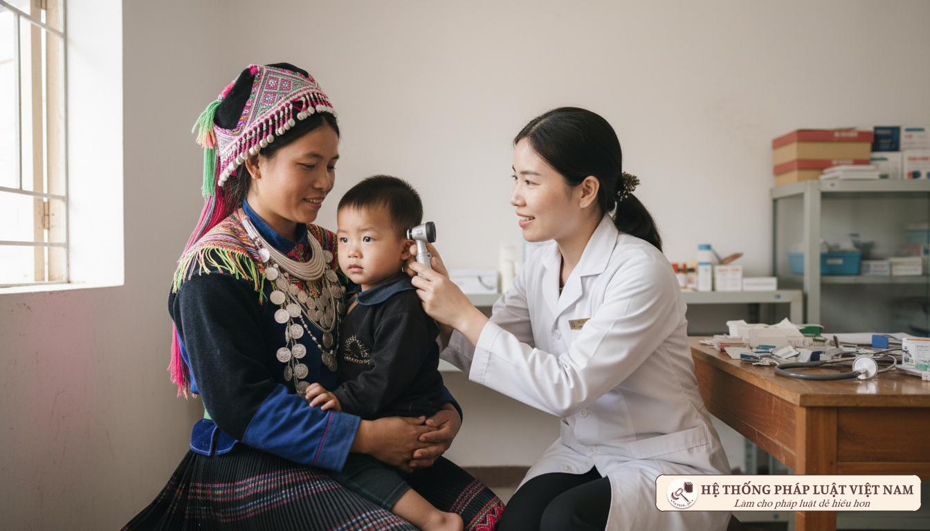 Bác sĩ thăm khám cho trẻ em dân tộc thiểu số