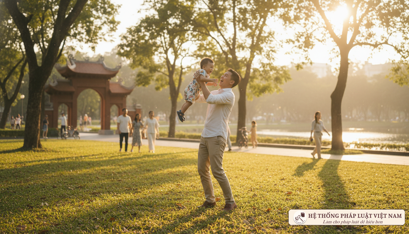 Cha và con vui chơi tại công viên