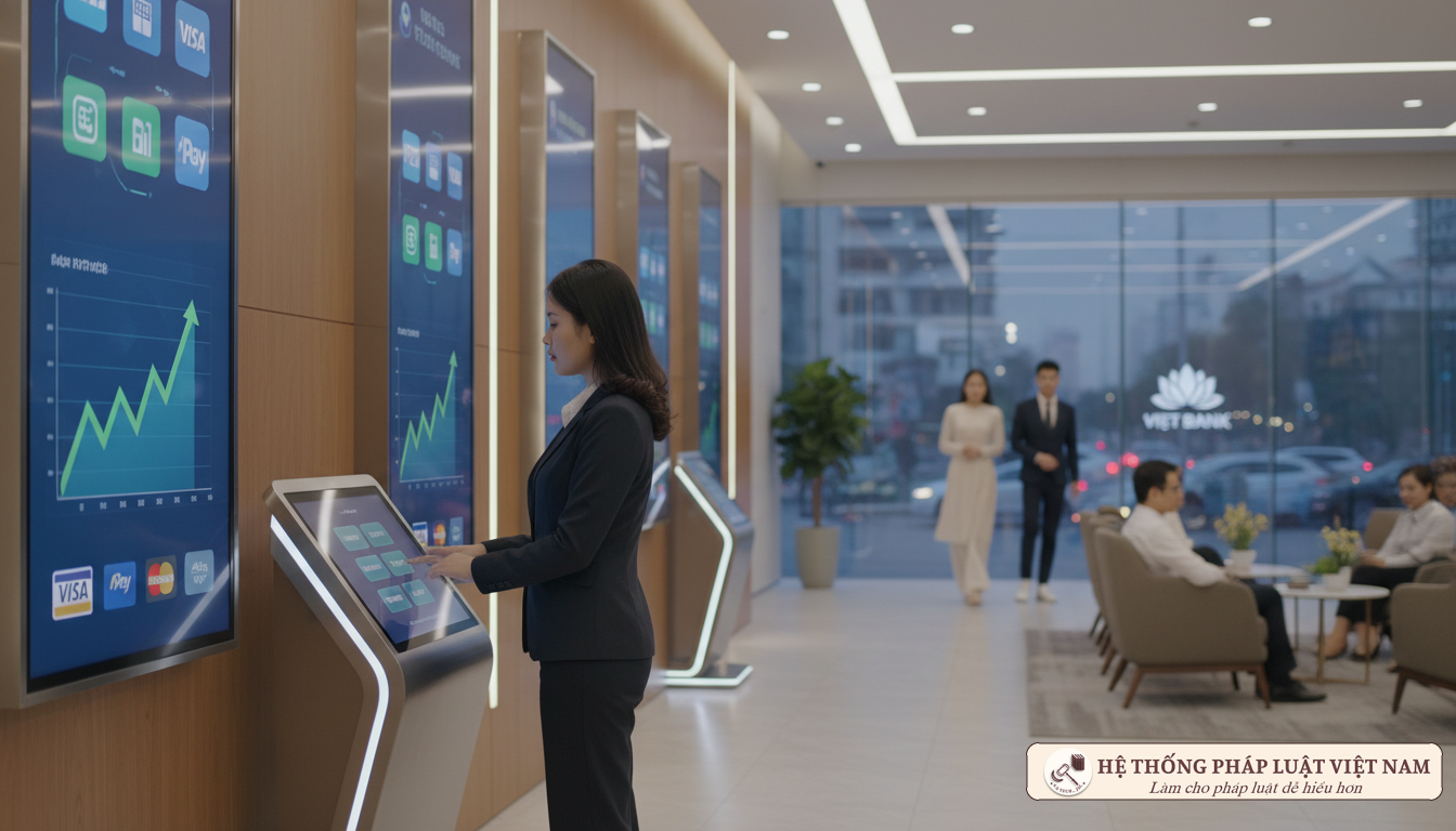Không gian ngân hàng hiện đại và hệ thống thanh toán số