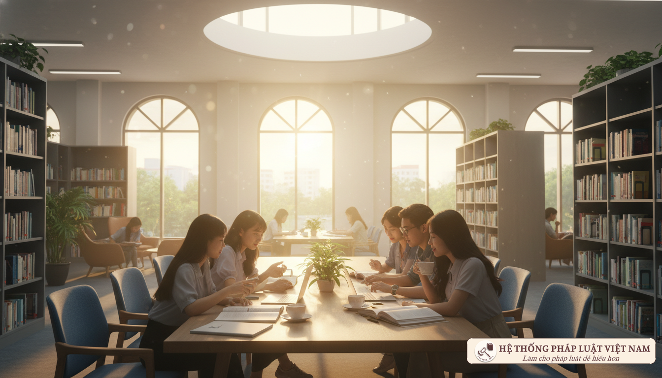 Học sinh thảo luận nhóm tại thư viện