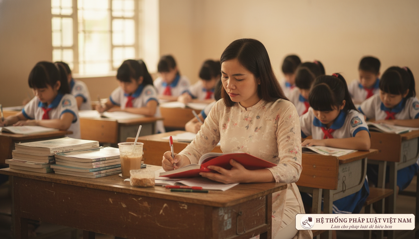 Giáo viên đánh giá học sinh trong lớp học