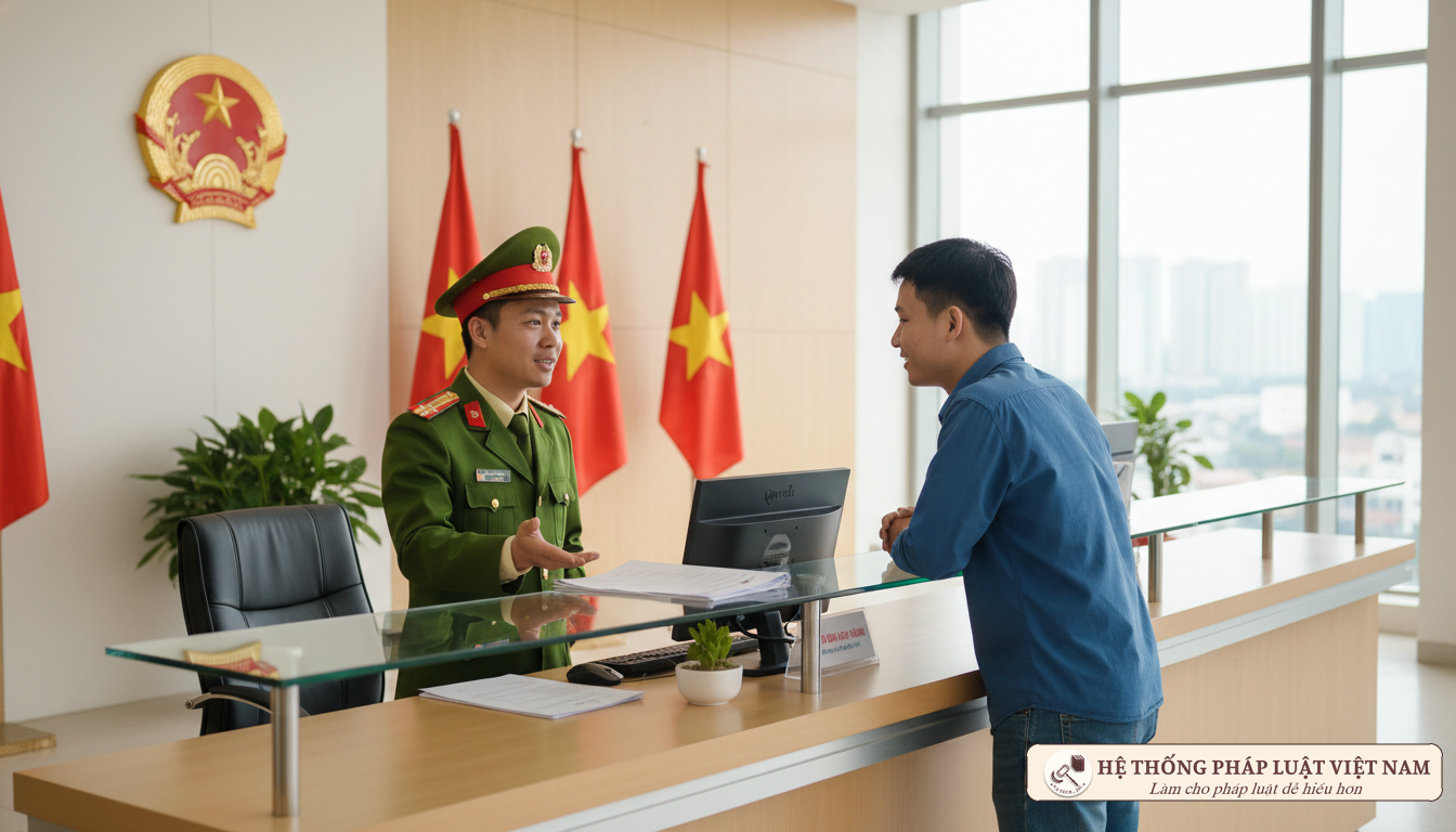 Cán bộ công an hướng dẫn thủ tục CCCD
