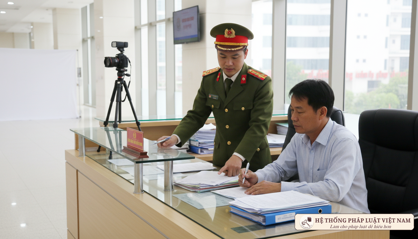 Cán bộ công an hỗ trợ người dân làm thẻ căn cước