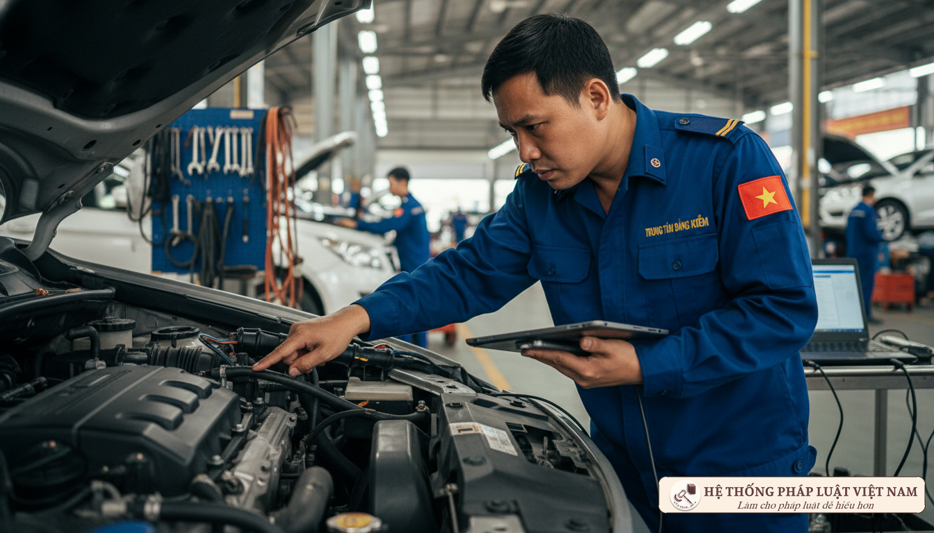 Đăng kiểm viên kiểm tra xe ô tô
