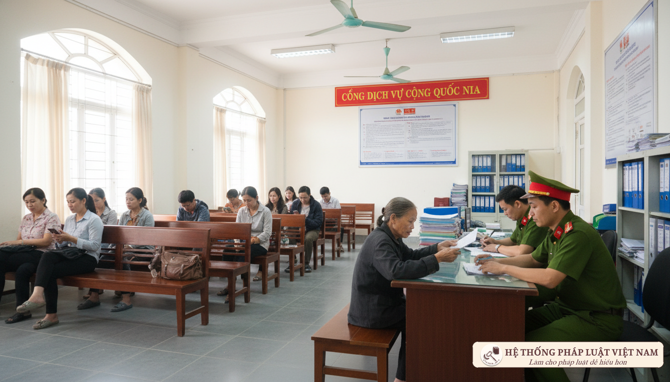 Người dân làm thủ tục cấp thẻ CCCD tại cơ quan công an