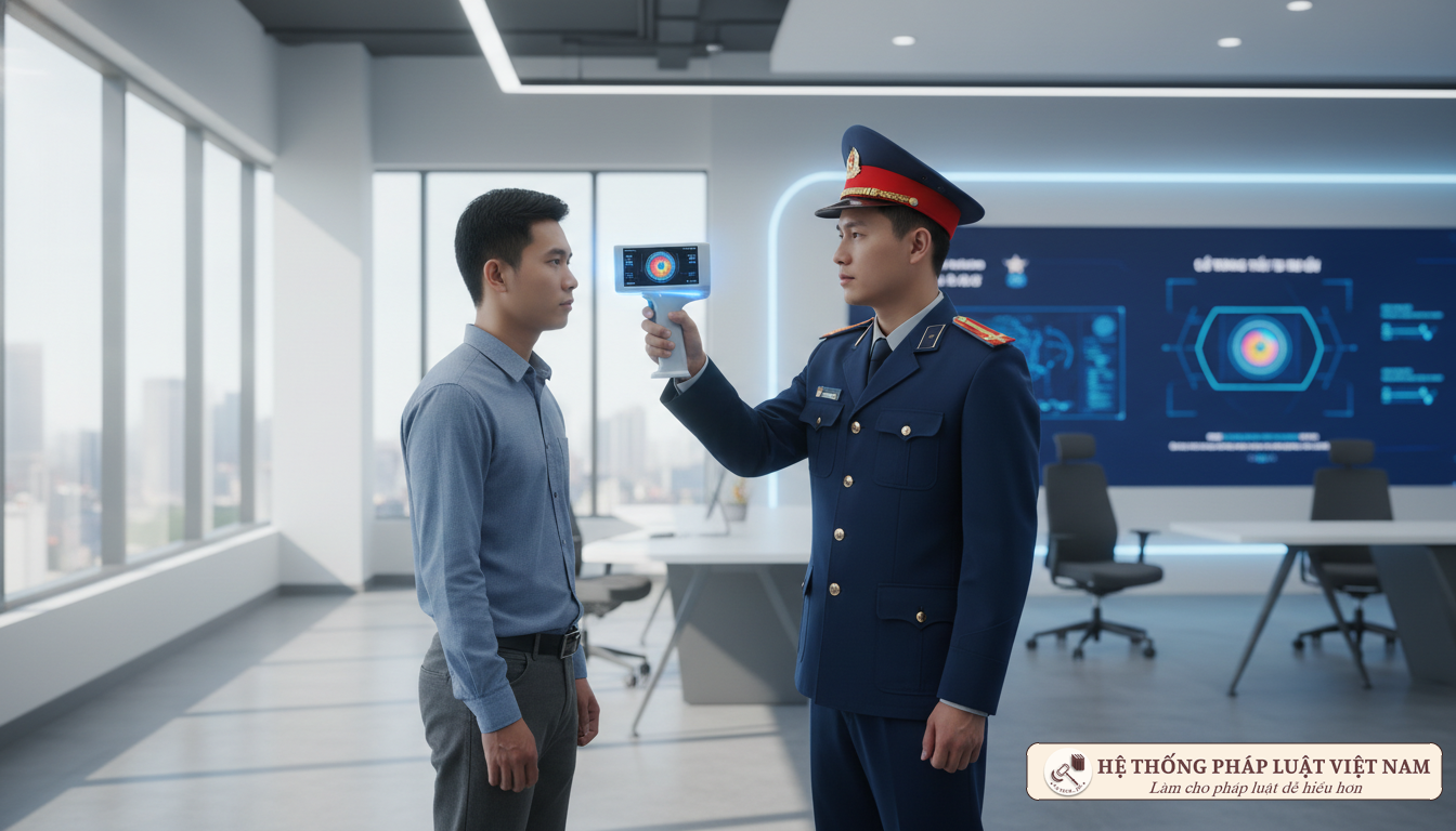 Cán bộ công an thu nhận mống mắt làm thẻ Căn cước