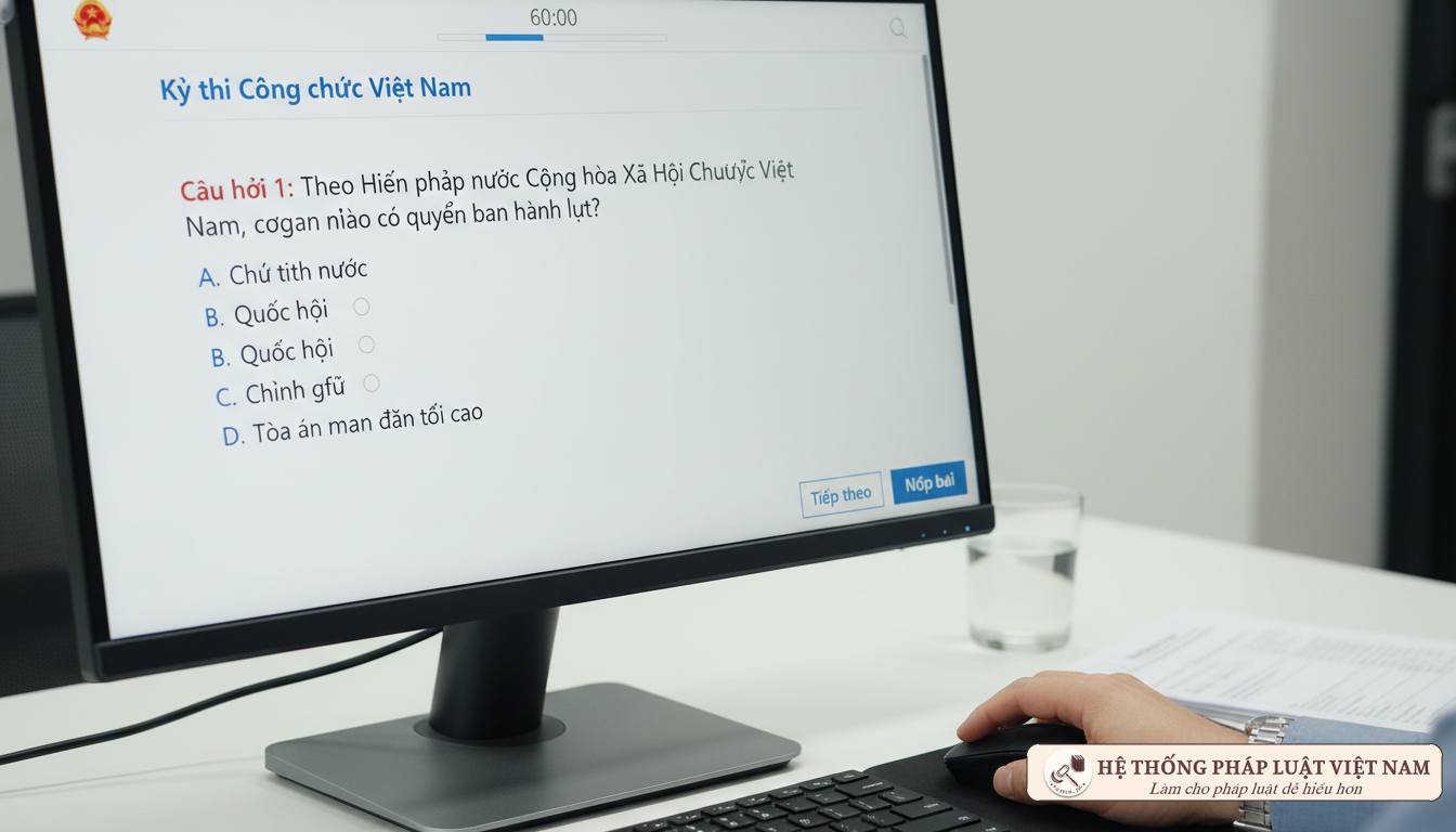Giao diện thi trắc nghiệm công chức trên máy tính