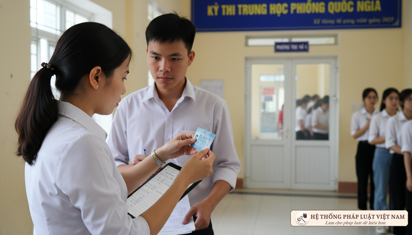 Giám thị kiểm tra giấy tờ tùy thân