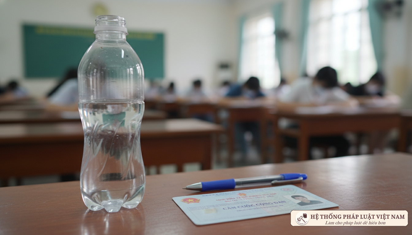 Quy định về nước uống trong phòng thi công chức Bình nước trong suốt không tem mác trong phòng thi