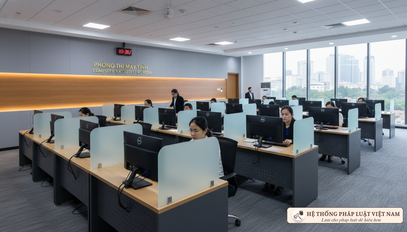 Thí sinh tham gia thi tuyển Chấp hành viên sơ cấp trên hệ thống máy tính hiện đại