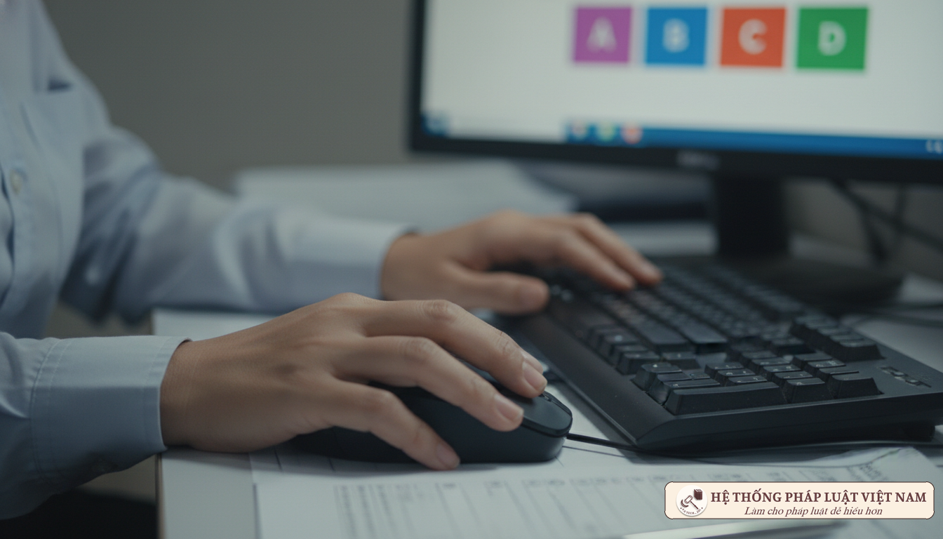 Thí sinh làm bài thi trắc nghiệm trên máy tính